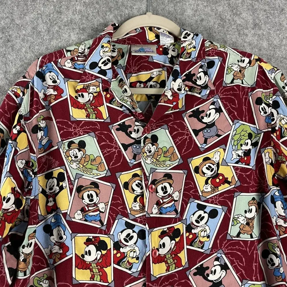 Vintage Disney Mickey Hawaiian‎ Shirt Mens Medium Button Up Rayon Tropical